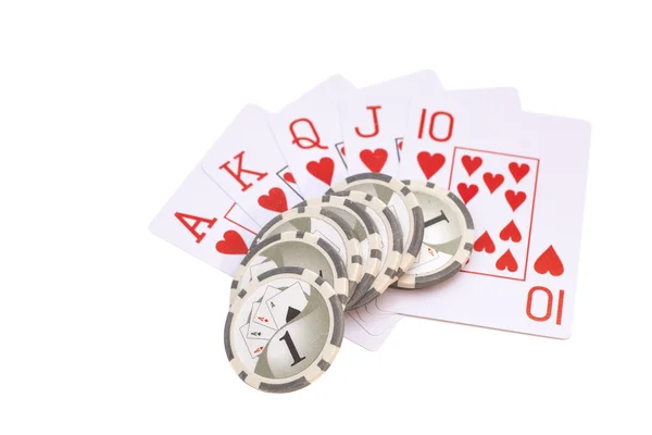 Чотири аси грають в карти і фішки казино — стокове фото