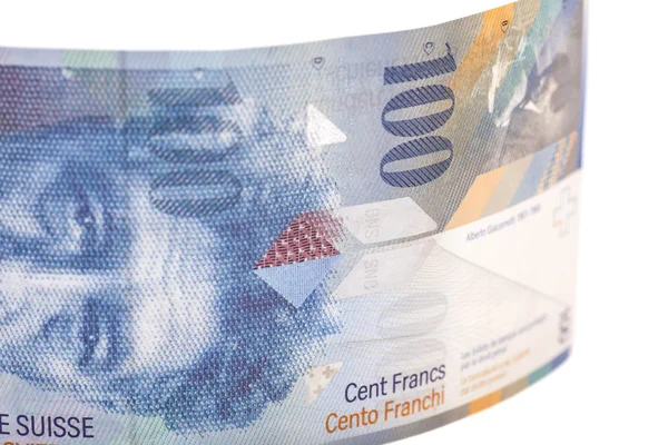 Τραπεζογραμμάτιο εκατό ελβετικά φράγκα απομονωθεί σε λευκό — Φωτογραφία Αρχείου