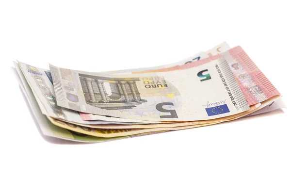 Billetes en euros aislados sobre fondo blanco — Foto de Stock