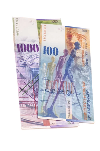 Billets suisses 1000 et 100 francs isolés — Photo