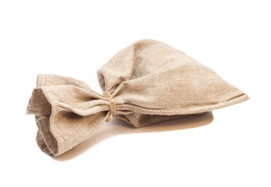 Beyaz izole halat çuval çantası ile bağlı