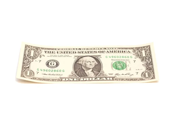 Ένα δολάριο τραπεζογραμμάτιο που απομονώνονται σε λευκό — Φωτογραφία Αρχείου