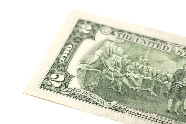 Δύο δολάρια νομοσχέδιο σε άσπρο φόντο — Φωτογραφία Αρχείου