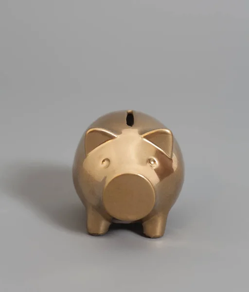 Golden Piggy Bank on gray background — Stock Photo, Image