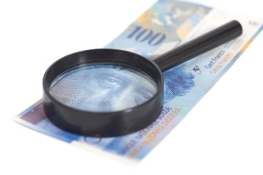 İsviçre 100 Frangı banknotlar Büyüteç altında