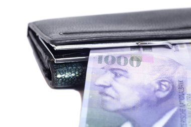 İsviçre bin Frankı cinsinden cüzdan üzerinde beyaz izole
