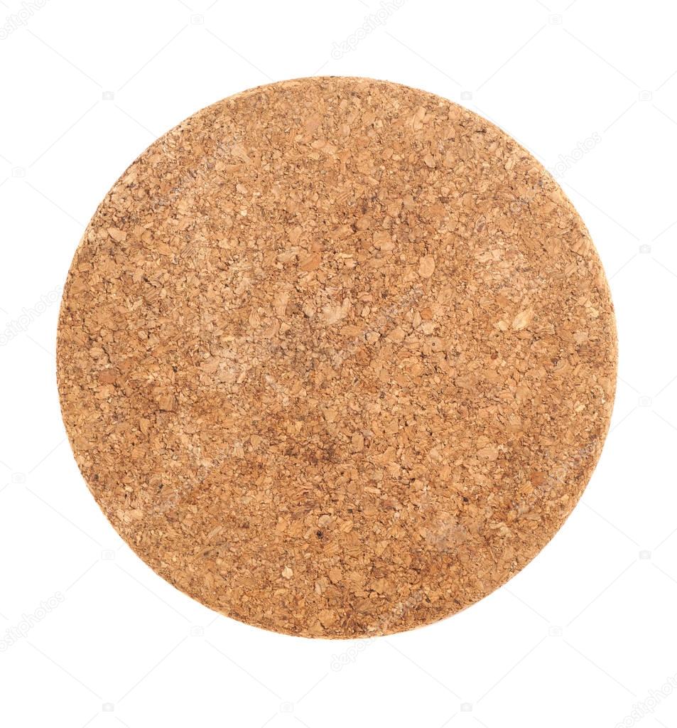 Brown Round Cork Coaster Isolated on White Background