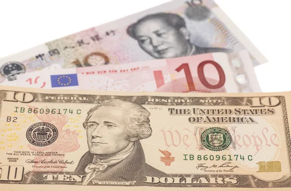 미국 달러, 유럽 유로, 중국 위안 지폐 — 스톡 사진