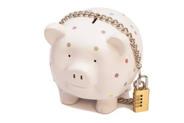 Piggy bank padlocked with chains and padlock — Stock Photo, Image