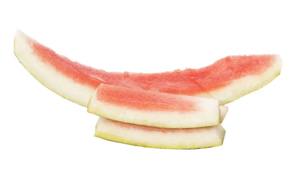 Wassermelonenscheibe gegessen, isoliert über weißem Hintergrund — Stockfoto