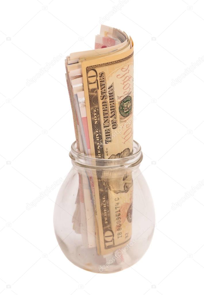Jar of Money Isolated on White Background 