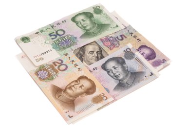 Çin Yuan beyaz izole çevrili yüz dolarlık banknot