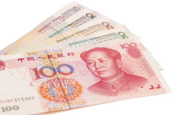 Chinesische Yuan-Banknoten isoliert auf weißem Hintergrund — Stockfoto