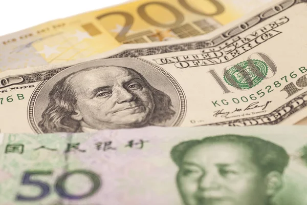 米ドル、欧州ユーロ、中国元代 — ストック写真