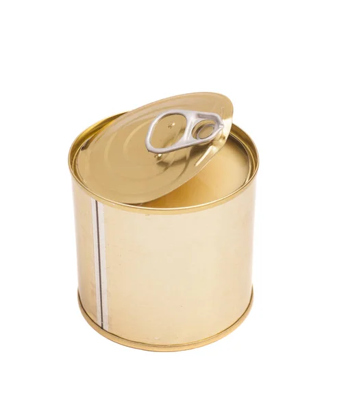 Condensed milk in tin can over white background — Stock Photo, Image