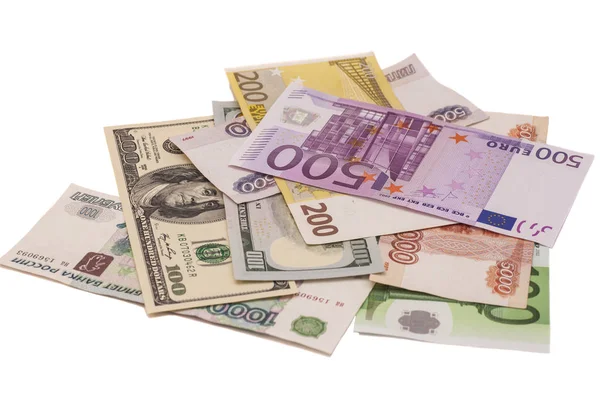 Dólar y euro dinero aislado en blanco — Foto de Stock