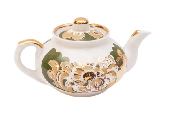 Teko teh, teko keramik dengan latar belakang putih — Stok Foto
