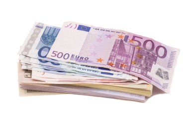dolar ve euro para üzerinde beyaz izole