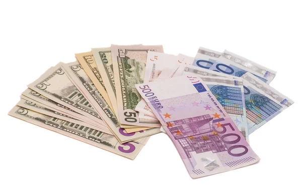 Dólar y euro dinero — Foto de Stock