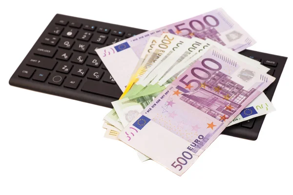 Eurobankbiljetten op toetsenbord — Stockfoto