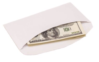 Açık zarf üzerinde beyaz izole dolar