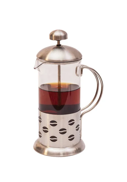 Fransk Press kaffe eller Tea Maker isolerad på vit bakgrund — Stockfoto