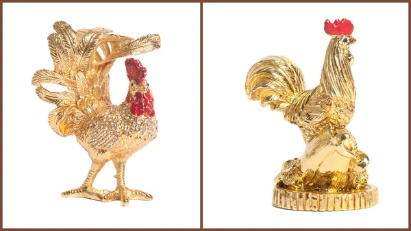 Dua ayam jantan emas mainan simbol tahun baru . — Stok Foto