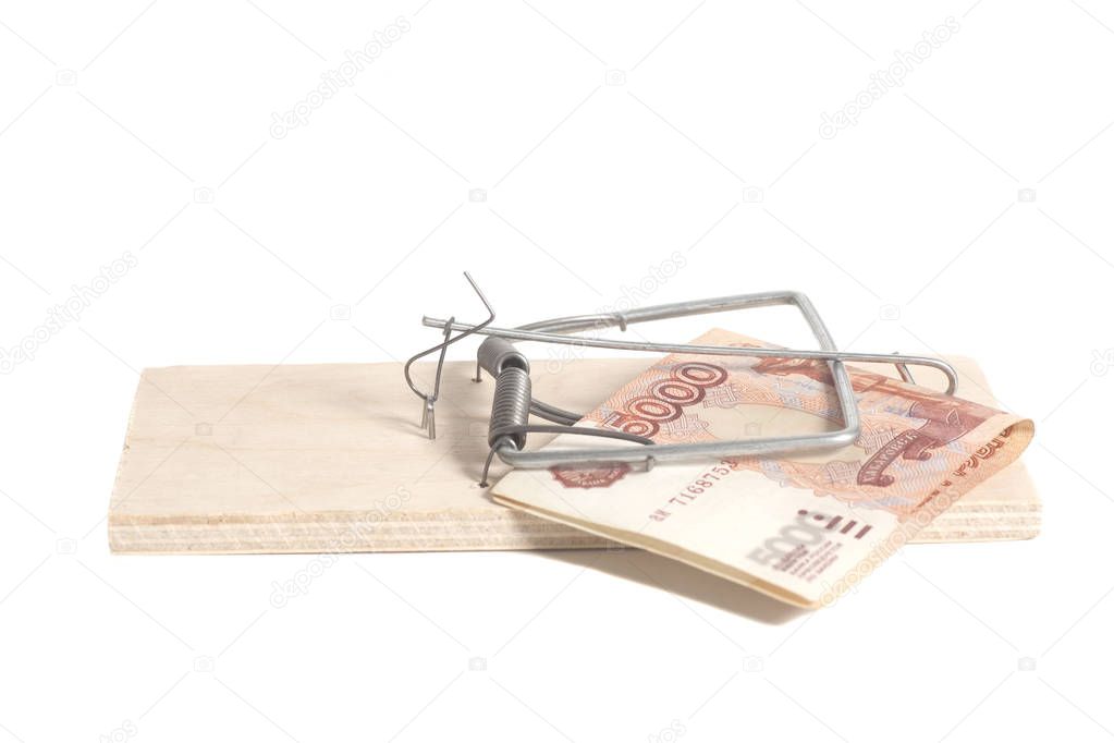Mousetrap with Russian five thousand ruble banknotes 