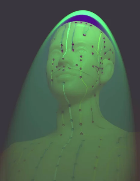 Modelo de acupuntura médica da cabeça humana em fundo cinza — Fotografia de Stock