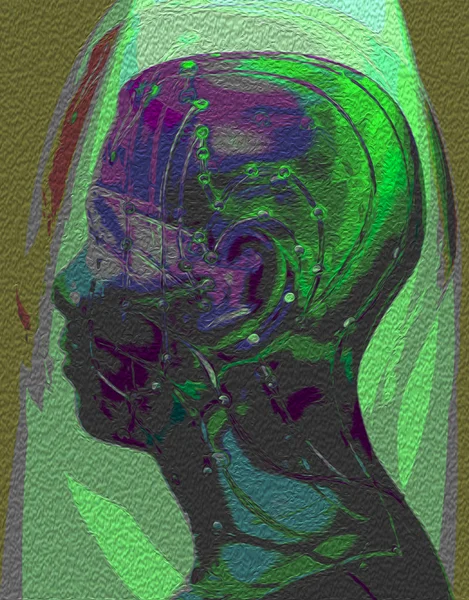 Modelo de acupuntura médica da cabeça humana em fundo abstrato — Fotografia de Stock