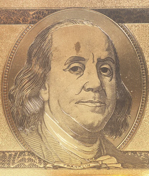 Золотий портрет президента США Бенджамін Франклін — стокове фото