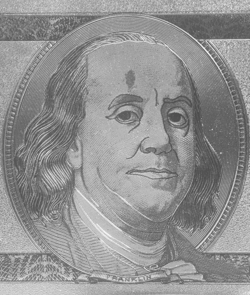 Zilveren portret van de Amerikaanse president Benjamin Franklin — Stockfoto