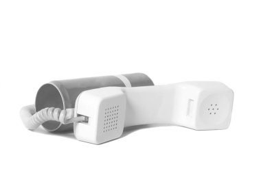 Teneke kutu telefon yakışıklı beyaz arka plan üzerinde izole ile 