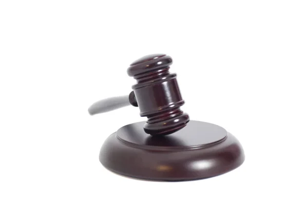 Wooden judge gavel and soundboard isolated on a white background — Stock Photo, Image