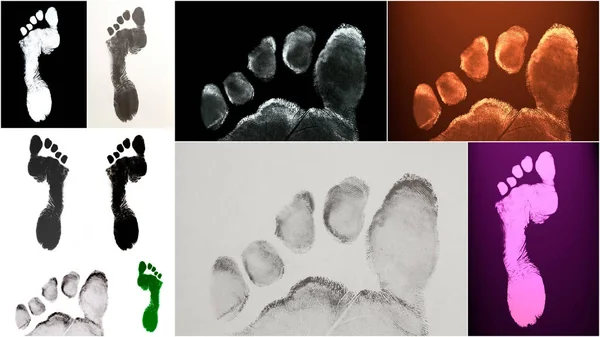 人类的脚打印识别生物特征识别墨迹 — 图库照片