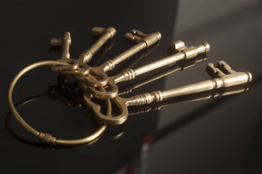 Vintage altın anahtar taşı üstünde bir Anahtarlık 