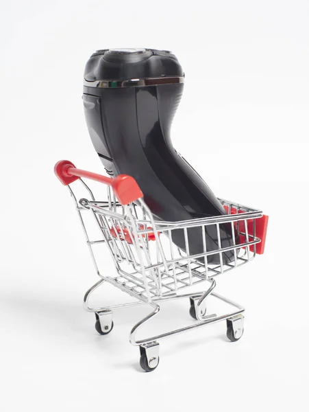 Shopping Cart Trolly Med Rakapparat Rakapparat Isolerad Vit — Stockfoto