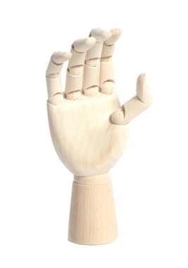 Ahşap robot el beyaz arka plan üzerinde