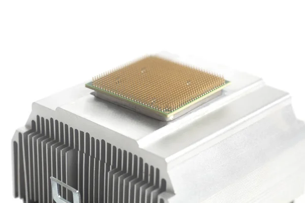 Central processing unit CPU microchip with metal cooler — Stock Photo, Image