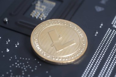 Anakart dijital cryptocurrency üzerinde altın Litecoin