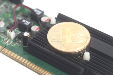 Cryptocurrency araştırma kavramı ile bir grafik videocar üzerinde litcoin