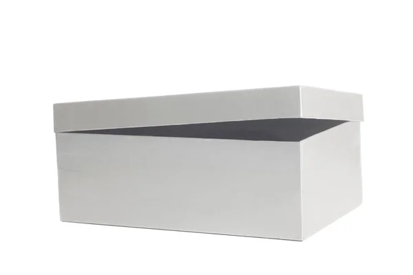 Caja abierta gris en blanco — Foto de Stock