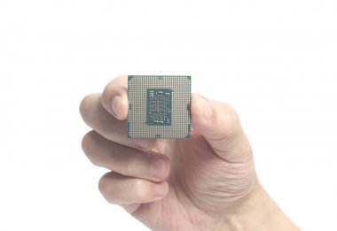 Merkezi işlem birimi Cpu mikroçip erkek el holding