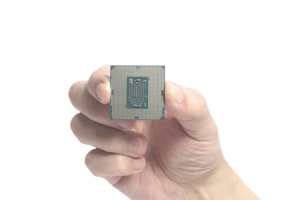 Unità centrale di elaborazione CPU microchip mano maschile tenuta — Foto Stock