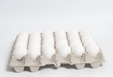 Karton yumurta kutusu beyaz tavuk yumurtası ile 