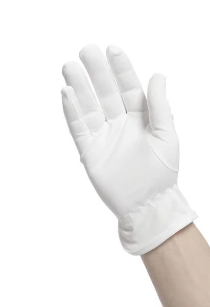 Hand dragen witte handschoen — Stockfoto