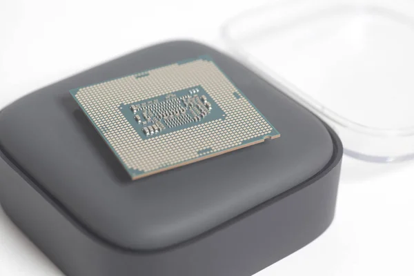 Unidade Processamento Central Processador Cpu Microchip Caixa Embalagem Isolada Fundo — Fotografia de Stock