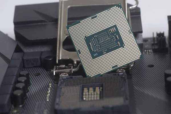 Soquete Intel LGA 1151 cpu na placa-mãe Computador PC com processador cpu — Fotografia de Stock