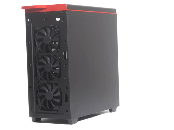 Computer Case Desktoppc Met Computer Cooler Fan Geïsoleerd Witte Achtergrond — Stockfoto