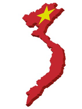 Vietnam 'ın 3D Bayrak Haritası resmen Vietnam Sosyalist Cumhuriyeti. Vektör illüstrasyonu